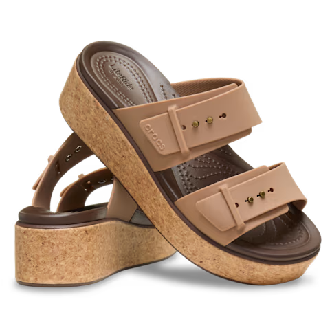 Crocs Women's Brooklyn Cork Buckle Wedges Platform Sandals